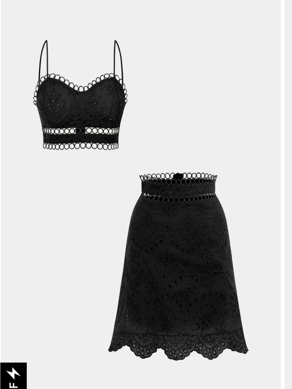 Black Eyelet Lace Bralette & Midi Skirt Set - Women